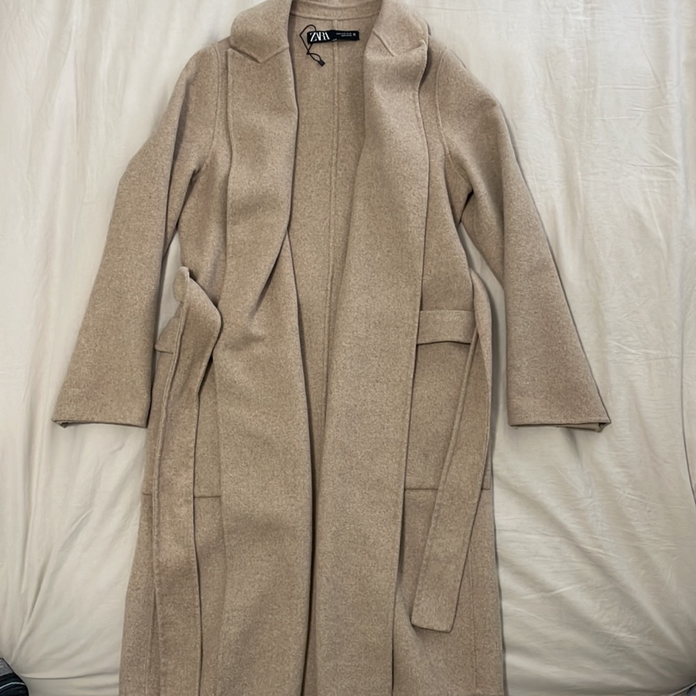 Zara Trench Long Wool Wrap Jacket
